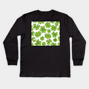 Irish Green Clover Shamrocks and Honeybees Kids Long Sleeve T-Shirt